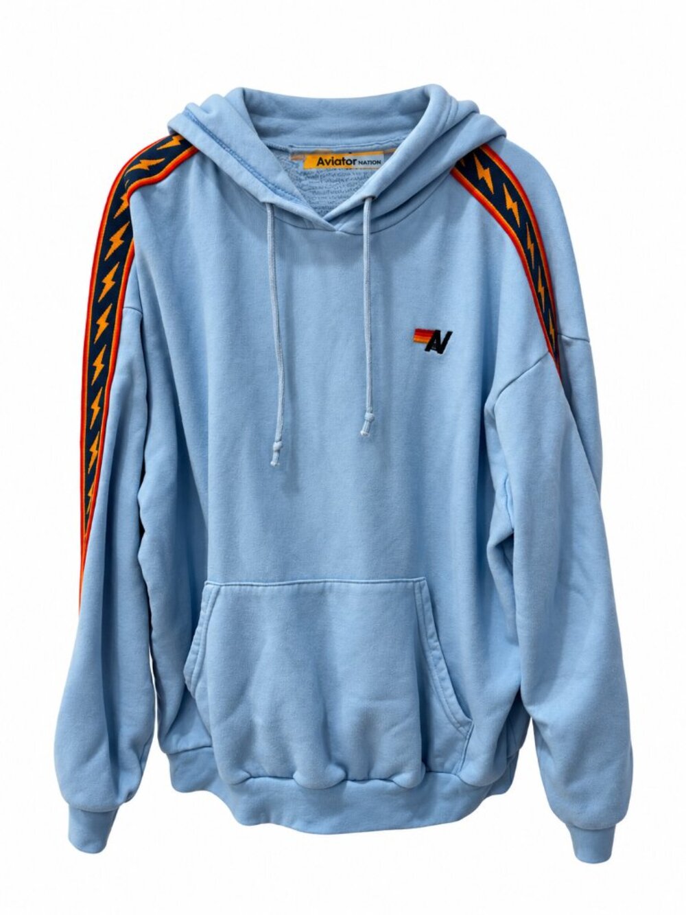 Aviator Nation Light Blue  Lightning Bolt Pullover Hoodie Sweatshirt Size Small